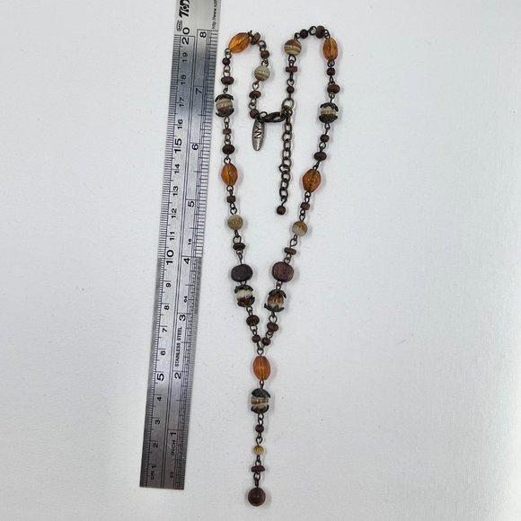 NWOT - NY & CO - Brown, Orange & Cream Beaded BOHO Style “Y” 16” Necklace - Picture 4 of 8